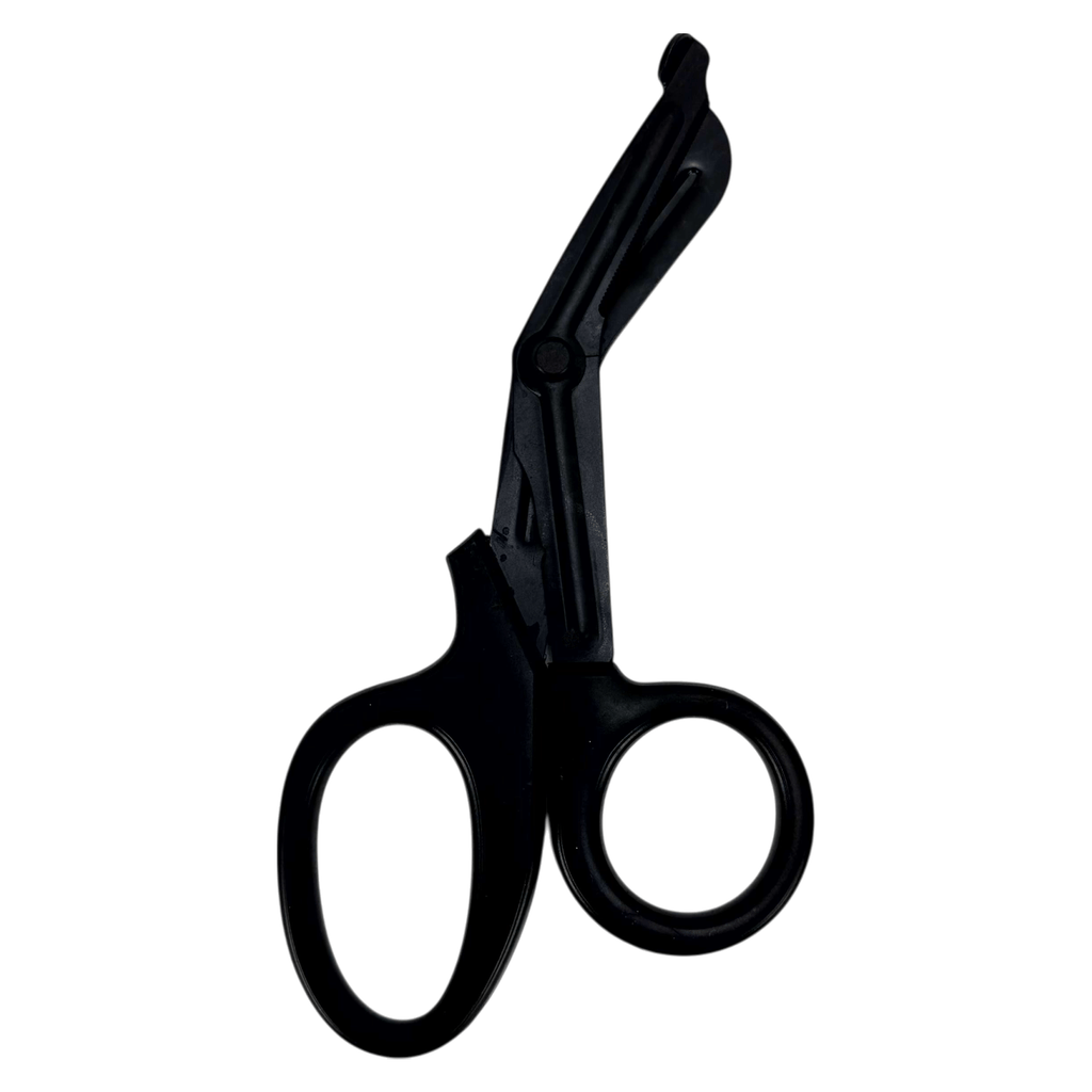 TRAUMA SHEARS FOR THE REMOVAL OF CLOTHING IN TRAUMTIC EVENTS TO LOCATE BLOOD SOURCE. SURGICAL STAINLESS-STEEL DESIGN.