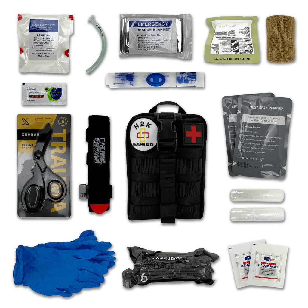 H2K TACTICAL TRAUMA KIT LIFE SAVING MEDICAL SUPPLIES, BLEEDING CONTROL, MASSIVE HEMORRHAGE, STOP THE BLEED, AIRWAY MANAGEMENT, OPEN AND TENSION PNEUMOTHORAX